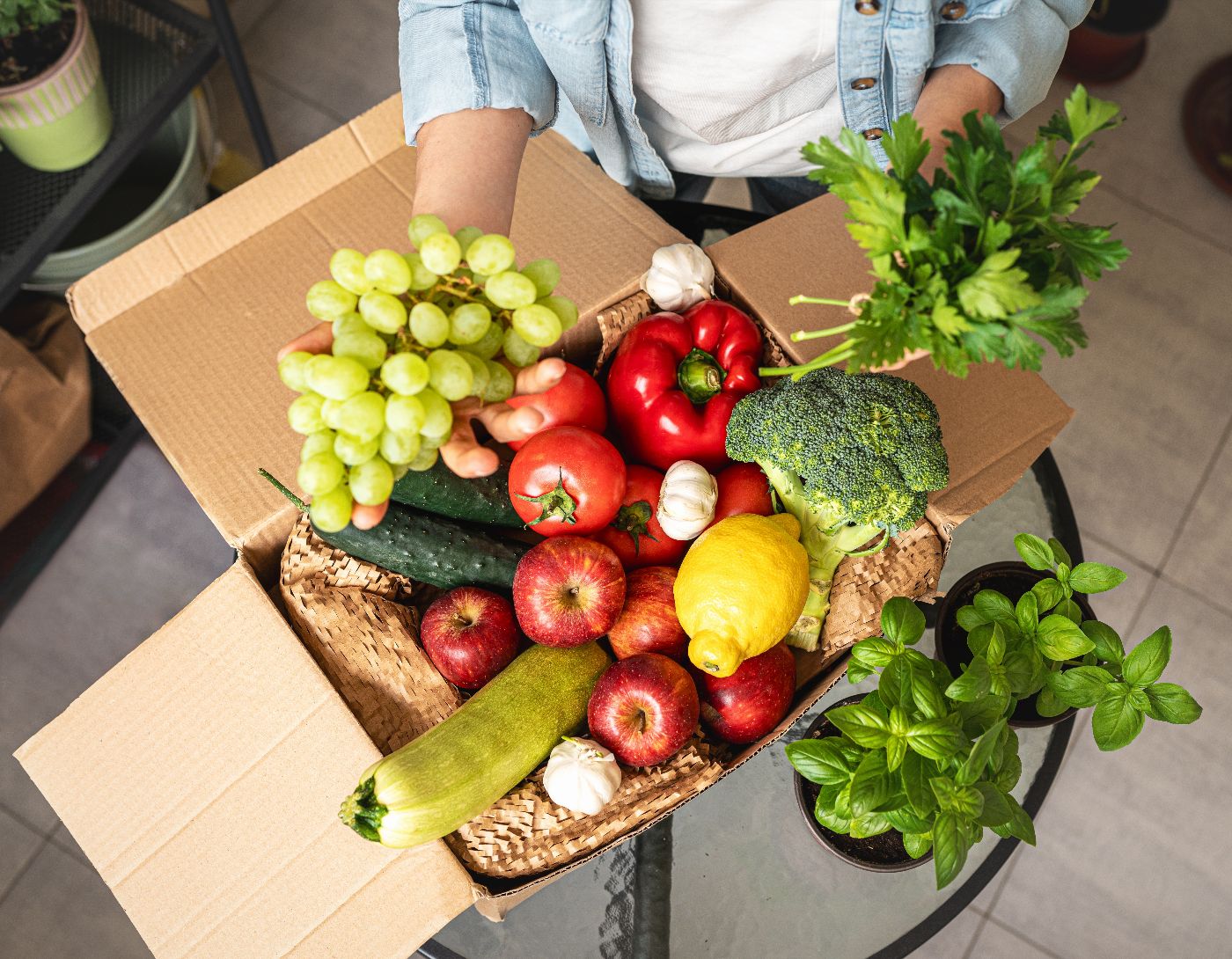 Simple selection of fresh fruits and vegetables.